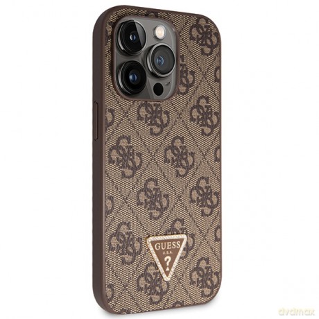 Guess nakładka do iPhone 14 Pro 6,7" GUHCP14LP4TDSCPW brązowa HC PU Leather Metal Logo Strass Crossbody