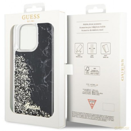 Guess nakładka do iPhone 14 Pro Max 6,7" GUHCP14XLCSGSGK czarna hard case Liquid Glitter Marble