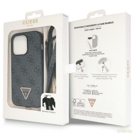Guess nakładka do iPhone 14 Pro Max 6,7" GUHCP14XP4TDSCPK czarna HC PU Leather Metal Logo Strass Crossbody