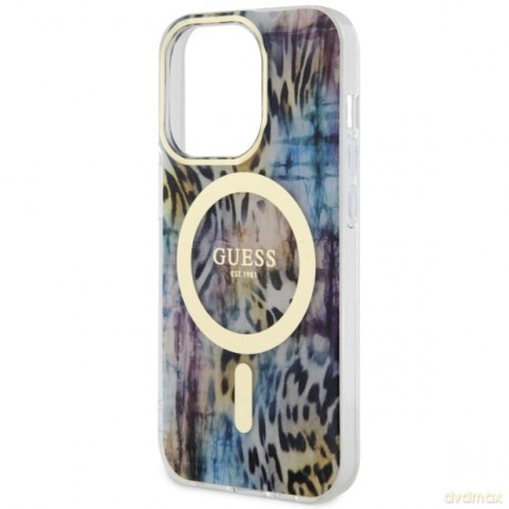 Guess nakładka do iPhone 14 Pro Max 6,7" GUHMP14XHLEOPWB niebieska hard case Leopard MagSafe