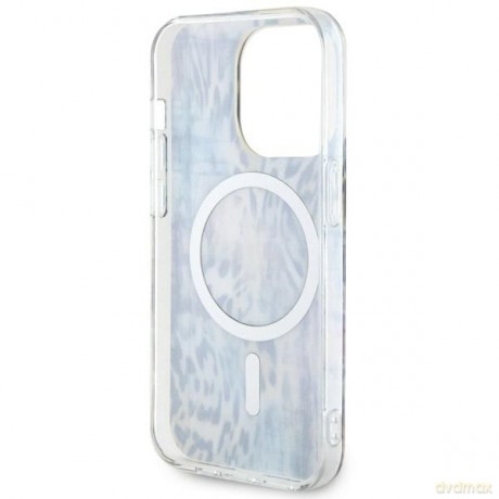 Guess nakładka do iPhone 14 Pro Max 6,7" GUHMP14XHLEOPWB niebieska hard case Leopard MagSafe