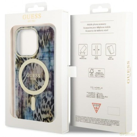 Guess nakładka do iPhone 14 Pro Max 6,7" GUHMP14XHLEOPWB niebieska hard case Leopard MagSafe
