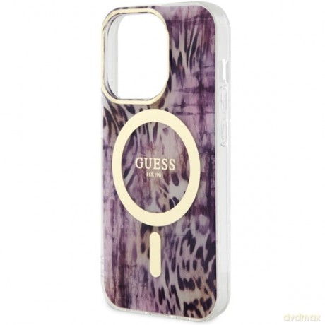 Guess nakładka do iPhone 14 Pro Max 6,7" GUHMP14XHLEOPWP różowa hard case Leopard MagSafe