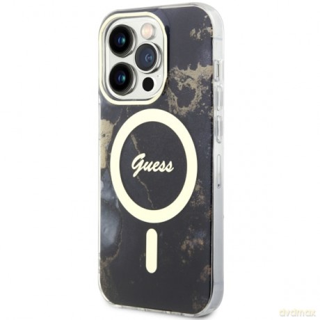 Guess nakładka do iPhone 14 Pro Max 6,7" GUHMP14XHTMRSK czarna hard case Golden Marble MagSafe