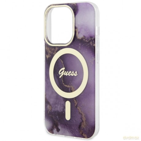 Guess nakładka do iPhone 14 Pro Max 6,7" GUHMP14XHTMRSU purpurowa hard case Golden Marble MagSafe