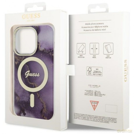 Guess nakładka do iPhone 14 Pro Max 6,7" GUHMP14XHTMRSU purpurowa hard case Golden Marble MagSafe