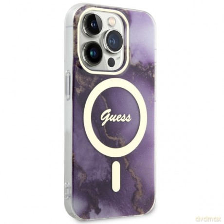 Guess nakładka do iPhone 14 Pro Max 6,7" GUHMP14XHTMRSU purpurowa hard case Golden Marble MagSafe