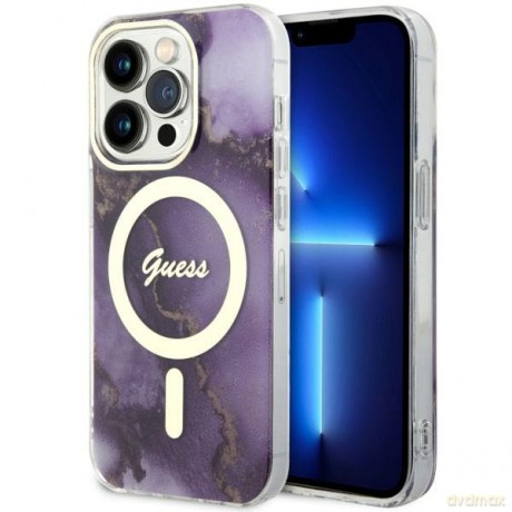 Guess nakładka do iPhone 14 Pro Max 6,7" GUHMP14XHTMRSU purpurowa hard case Golden Marble MagSafe