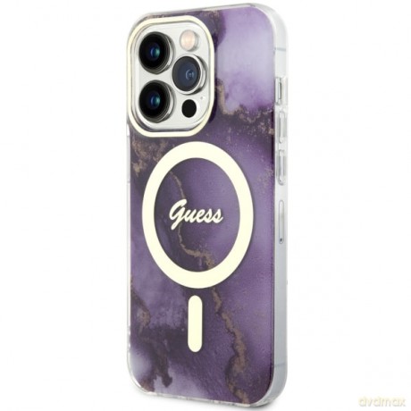 Guess nakładka do iPhone 14 Pro Max 6,7" GUHMP14XHTMRSU purpurowa hard case Golden Marble MagSafe