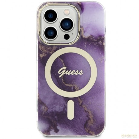Guess nakładka do iPhone 14 Pro Max 6,7" GUHMP14XHTMRSU purpurowa hard case Golden Marble MagSafe