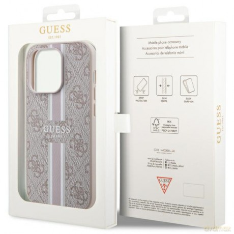 Guess nakładka do iPhone 14 Pro Max 6,7" GUHMP14XP4RPSP pink harcase Magsafe 4G Printed Stripes