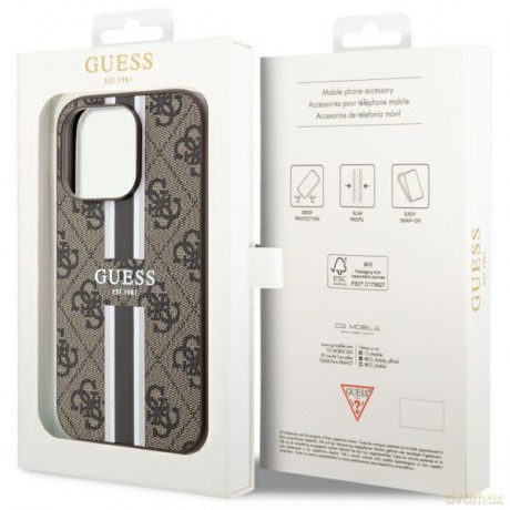Guess nakładka do iPhone 14 Pro Max 6,7" GUHMP14XP4RPSW brązowa harcase Magsafe 4G Printed Stripes