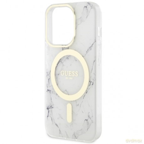Guess nakładka do iPhone 14 Pro Max 6,7" GUHMP14XPCUMAH biała hard case Marble MagSafe