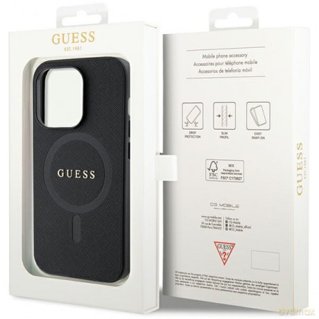 Guess nakładka do iPhone 14 Pro Max 6,7" GUHMP14XPSAHMCK czarna HC PU Saffiano Magsafe