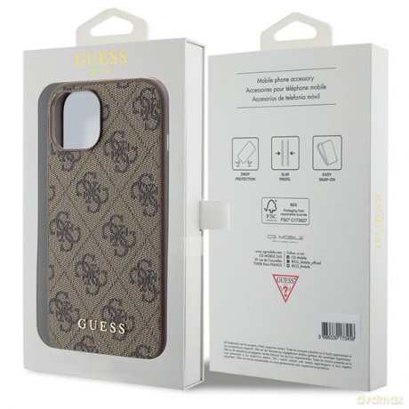 Guess nakładka do iPhone 15 6,1" GUHCP15SG4GFBR brązowa HC PU 4G Metal Logo