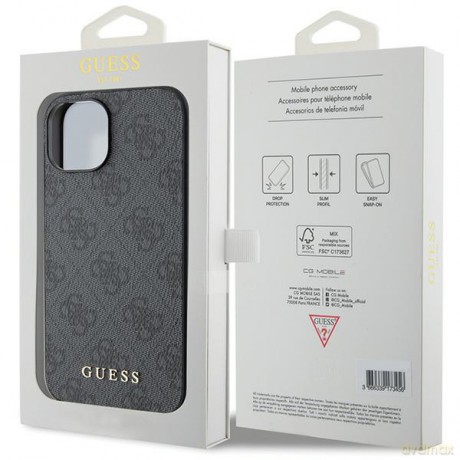 Guess nakładka do iPhone 15 6,1" GUHCP15SG4GFGR szara HC PU 4G Metal Logo