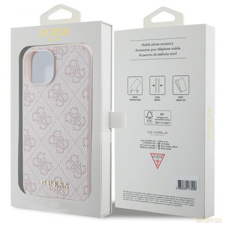 Guess nakładka do iPhone 15 6,1" GUHCP15SG4GFPI różowe HC PU 4G Metal Logo