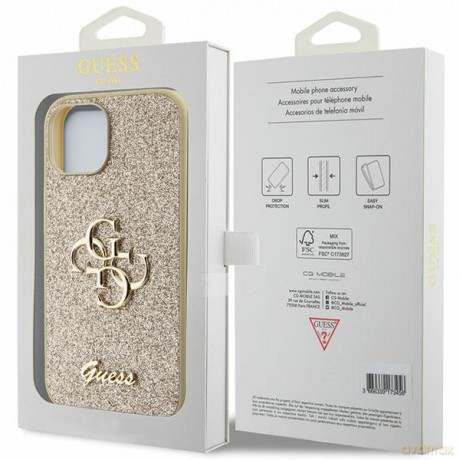 Guess nakładka do iPhone 15 6,1" GUHCP15SHG4SGD złota HC Fixed Glitter Big 4G