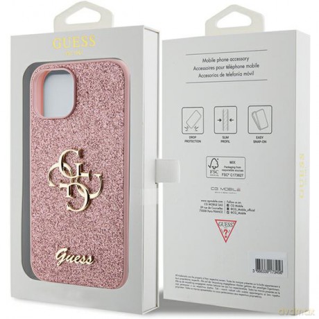 Guess nakładka do iPhone 15 6,1" GUHCP15SHG4SGP różowe HC Fixed Glitter Big 4G