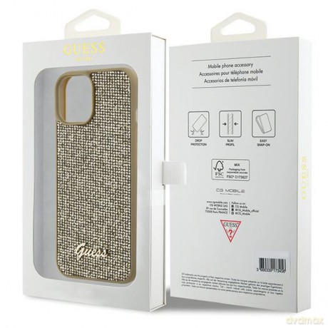 Guess nakładka do iPhone 15 6,1" GUHCP15SPMSDGSD złota HC PU Disco Script Metal