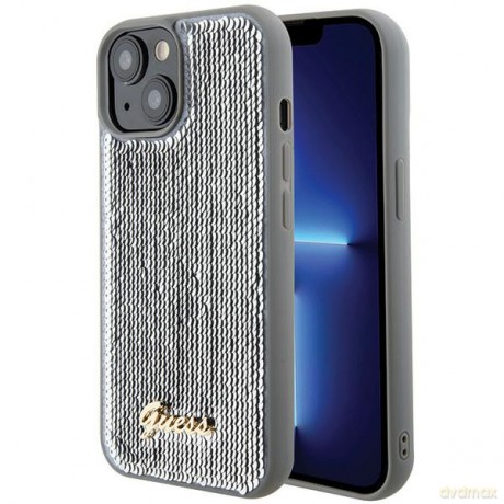 Guess nakładka do iPhone 15 6,1" GUHCP15SPSFDGSS srebrna HC Sequin Script Metal