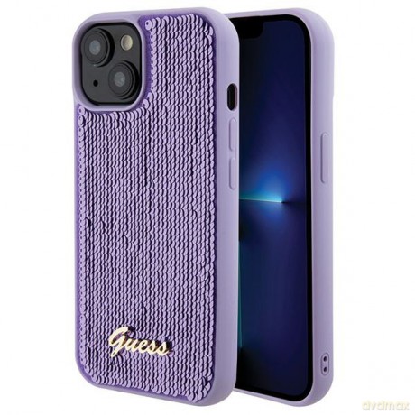 Guess nakładka do iPhone 15 6,1" GUHCP15SPSFDGSU fioletowa HC Sequin Script Metal