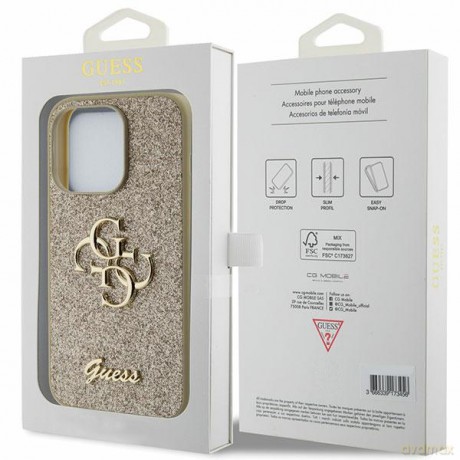 Guess nakładka do iPhone 15 Pro 6,1" GUHCP15LHG4SGD złota HC Fixed Glitter Big 4G