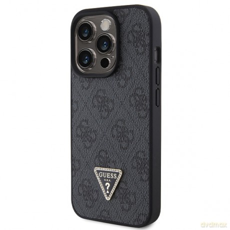 Guess nakładka do iPhone 15 Pro 6,1" GUHCP15LP4TDPK czarna HC PU Leather 4G Triangle Strass