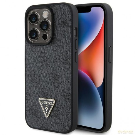 Guess nakładka do iPhone 15 Pro 6,1" GUHCP15LP4TDPK czarna HC PU Leather 4G Triangle Strass