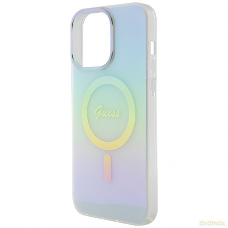 Guess nakładka do iPhone 15 Pro 6,1" GUHMP15LHITSQ turkusowa HC IML Magsafe Iridescent