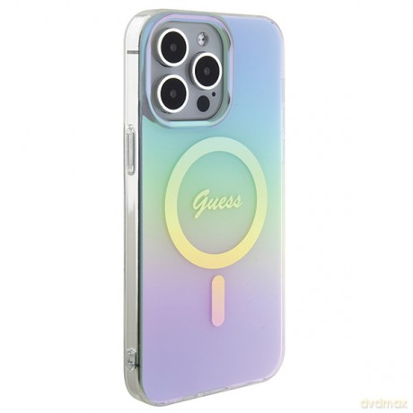 Guess nakładka do iPhone 15 Pro 6,1" GUHMP15LHITSQ turkusowa HC IML Magsafe Iridescent