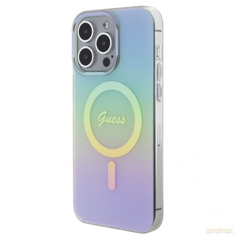 Guess nakładka do iPhone 15 Pro 6,1" GUHMP15LHITSQ turkusowa HC IML Magsafe Iridescent
