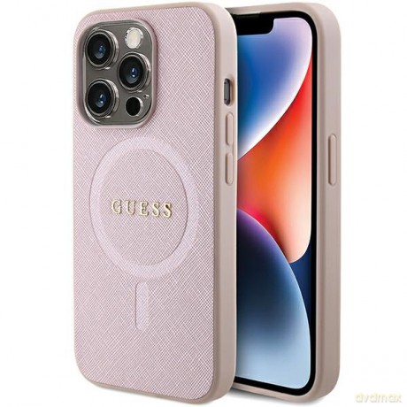 Guess nakładka do iPhone 15 Pro 6,1" GUHMP15LPSAHMCP różowe PU Saffiano Magsafe