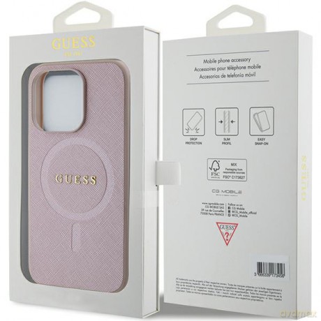 Guess nakładka do iPhone 15 Pro 6,1" GUHMP15LPSAHMCP różowe PU Saffiano Magsafe