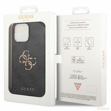 Guess nakładka do iPhone 15 Pro Max 6,7" GUHCP15X4GMGGR szara HC PU Leather 4G Metal Logo