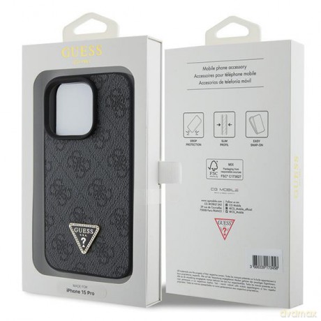 Guess nakładka do iPhone 15 Pro Max 6,7" GUHCP15XP4TDPK czarna HC PU Leather 4G Triangle Strass