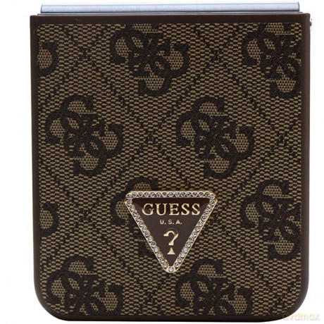 Guess nakładka do Samsung Z Flip5 GUHCZF5P4TDPW czarna Leather 4G Triangle Strass