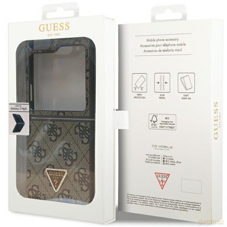 Guess nakładka do Samsung Z Flip5 GUHCZF5P4TDPW czarna Leather 4G Triangle Strass