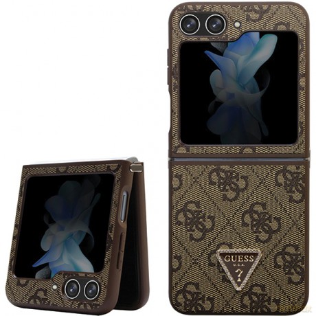 Guess nakładka do Samsung Z Flip5 GUHCZF5P4TDPW czarna Leather 4G Triangle Strass