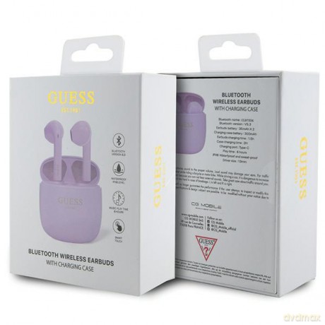 Guess słuchawki bluetooth TWS + stacja dokująca GUTWST26PSU fioletowe Classic EST Logo