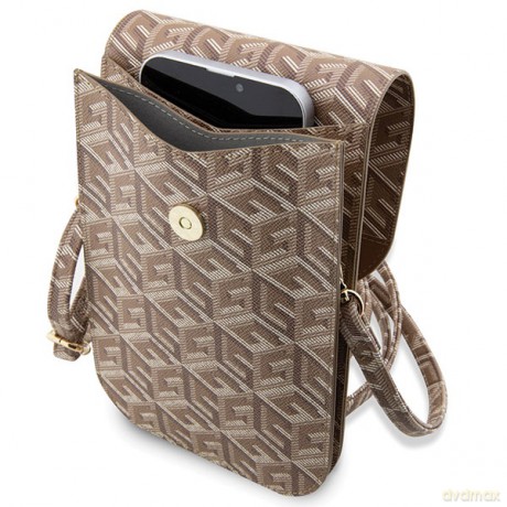 Guess torba na telefon GUWBHGCFSEW brązowa Wallet Gcube Stripe