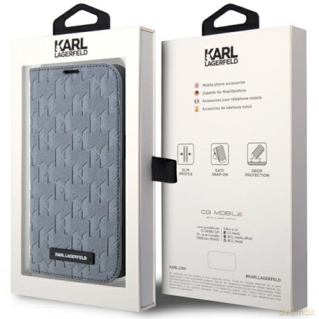 Karl Lagerfeld etui do iPhone 14 Pro Max 6,7" KLBKP14XSAKLHPG srebrne Saffiano Monogram