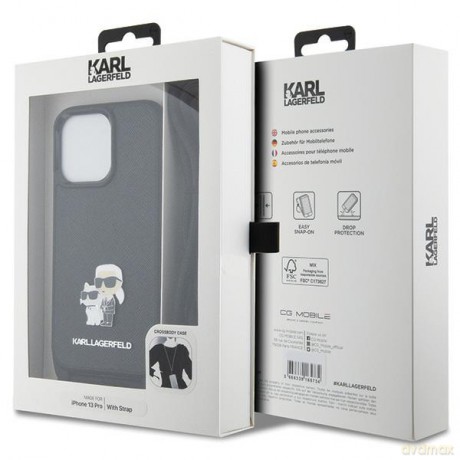 Karl Lagerfeld nakładka do iPhone 13 Pro 6,1" KLHCP13LSAKCPSK czarna HC Saffiano KC Metal Pin Crossbody
