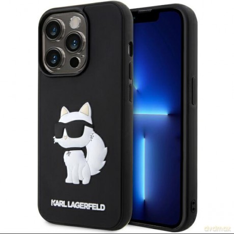 Karl Lagerfeld nakładka do iPhone 14 Pro 6,1" KLHCP14L3DRKHNK czarne hardcase Rubber Choupette 3D