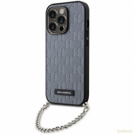 Karl Lagerfeld nakładka do iPhone 14 Pro 6,1" KLHCP14LSACKLHPG srebrna hardcase Saffiano Mono Chain