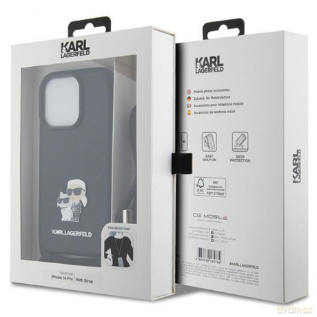 Karl Lagerfeld nakładka do iPhone 14 Pro 6,1" KLHCP14LSAKCPSK czarna HC Saffiano KC Metal Pin Crossbody