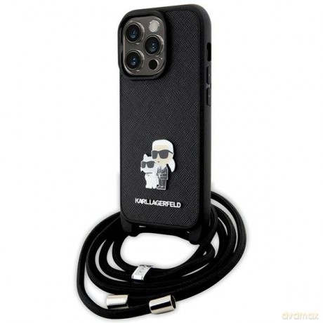 Karl Lagerfeld nakładka do iPhone 14 Pro 6,1" KLHCP14LSAKCPSK czarna HC Saffiano KC Metal Pin Crossbody