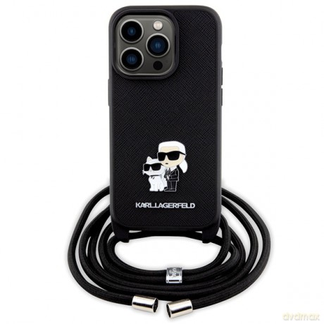 Karl Lagerfeld nakładka do iPhone 14 Pro 6,1" KLHCP14LSAKCPSK czarna HC Saffiano KC Metal Pin Crossbody
