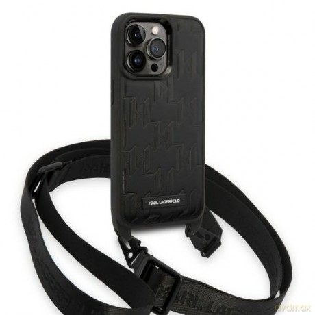 Karl Lagerfeld nakładka do iPhone 14 Pro 6,1" KLHCP14LSTMMK czarna hardcase Monogram Plaque Logo Strap
