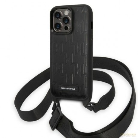 Karl Lagerfeld nakładka do iPhone 14 Pro 6,1" KLHCP14LSTMMK czarna hardcase Monogram Plaque Logo Strap